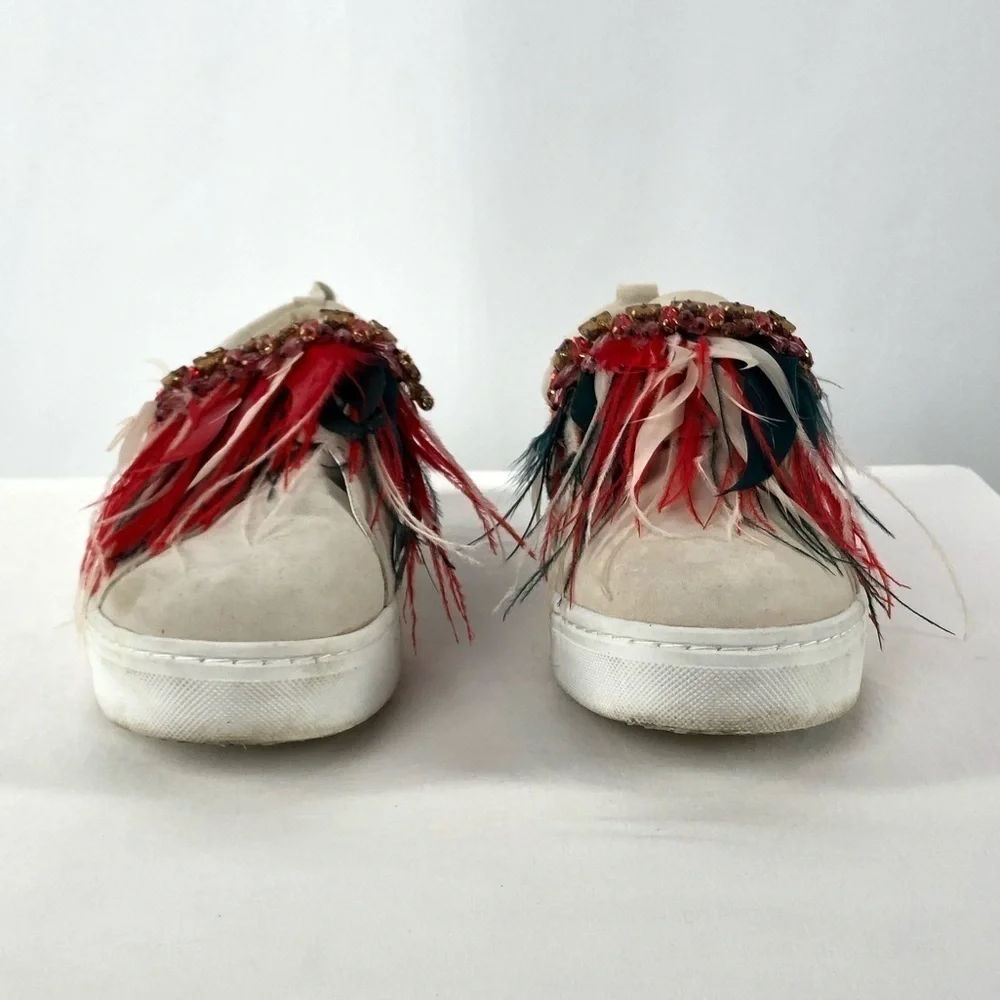 Sam‎ Edelman Lelani Suede Leather Sneakers in Cream Red Size 10